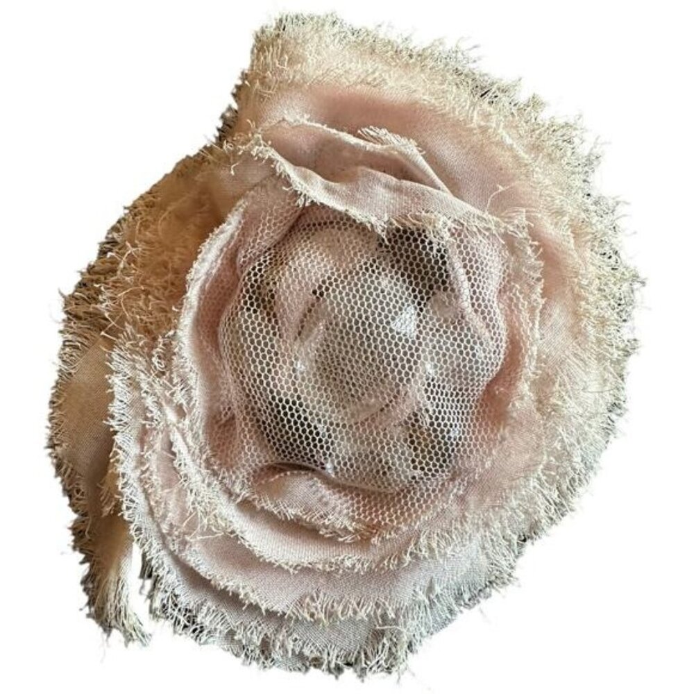 Frayed Fabric Rose Brooch Pin With Mesh Layer & Safety Closure